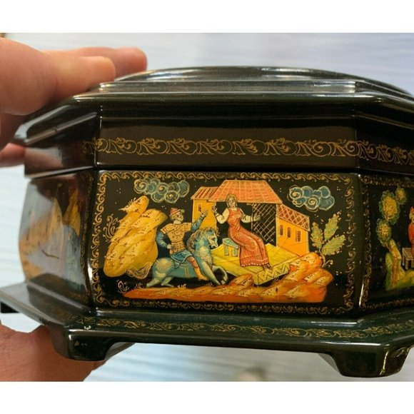 Russian Palekh Laquer Box Octagon Testimony Of Petro / Peter 9 Panel Iconography - Picture 5 of 12
